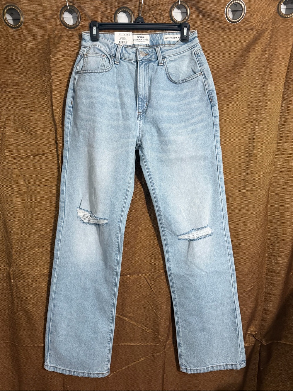 Cotton On Light Blue Slim Straight Leg Distressed Jeans